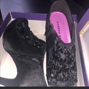 Satin Black Ruffled ankle boots